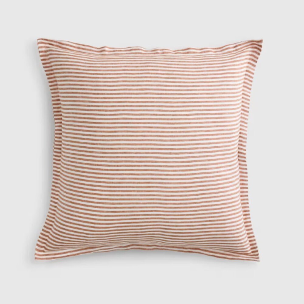 NWT QUINCE European Flax Linen Stripe Euro Sham Terracotta/ White Stripe (Q23)